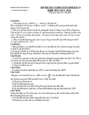 Đề thi học sinh giỏi sinh học 9 năm học 2015- 2016 thời gian làm bài150 phút